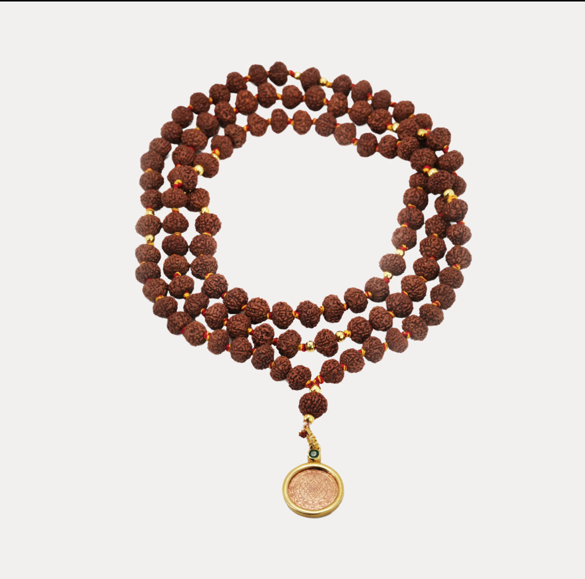 7 & 8 Mukhi Rudraksha Mala with 14kt Gold Sri Yantra Pendant