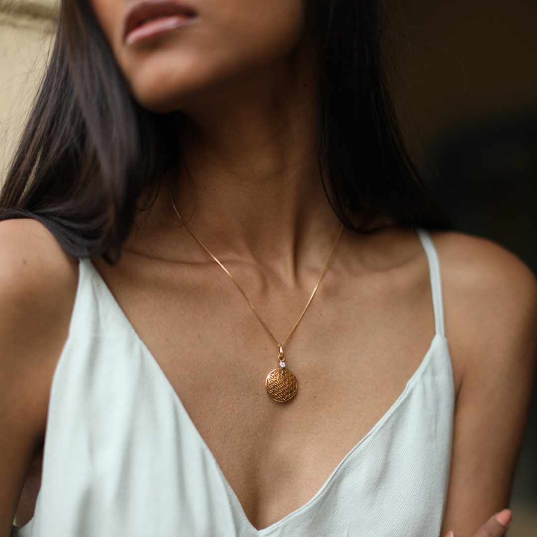 Diamond Flower of Life 18kt Gold Pendant Necklace