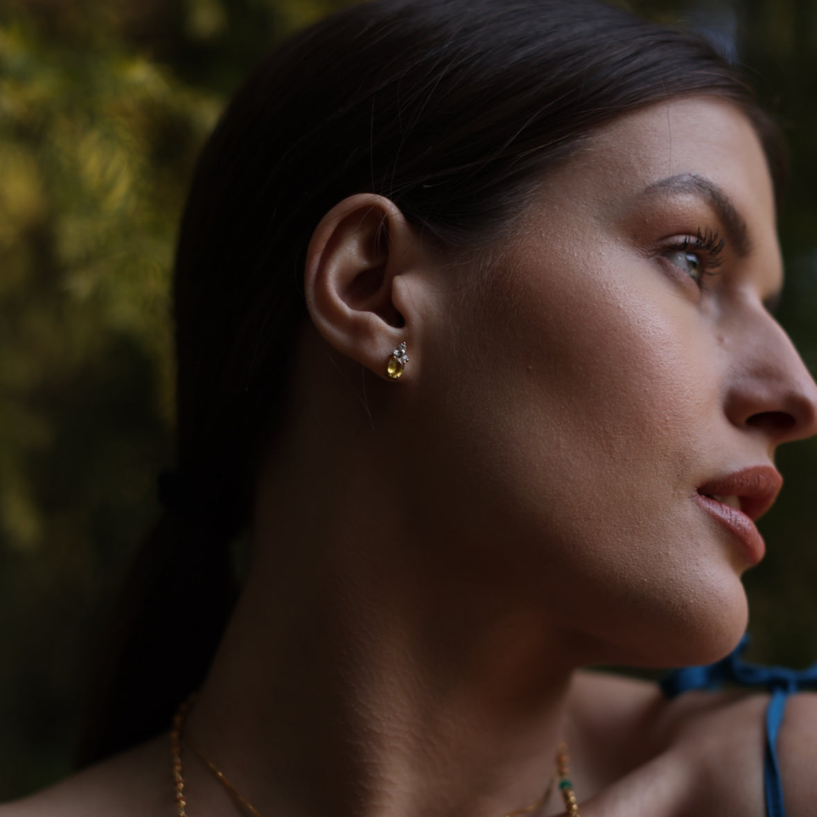 Yellow Sapphire & 3 Diamond Earrings set in 18kt Gold