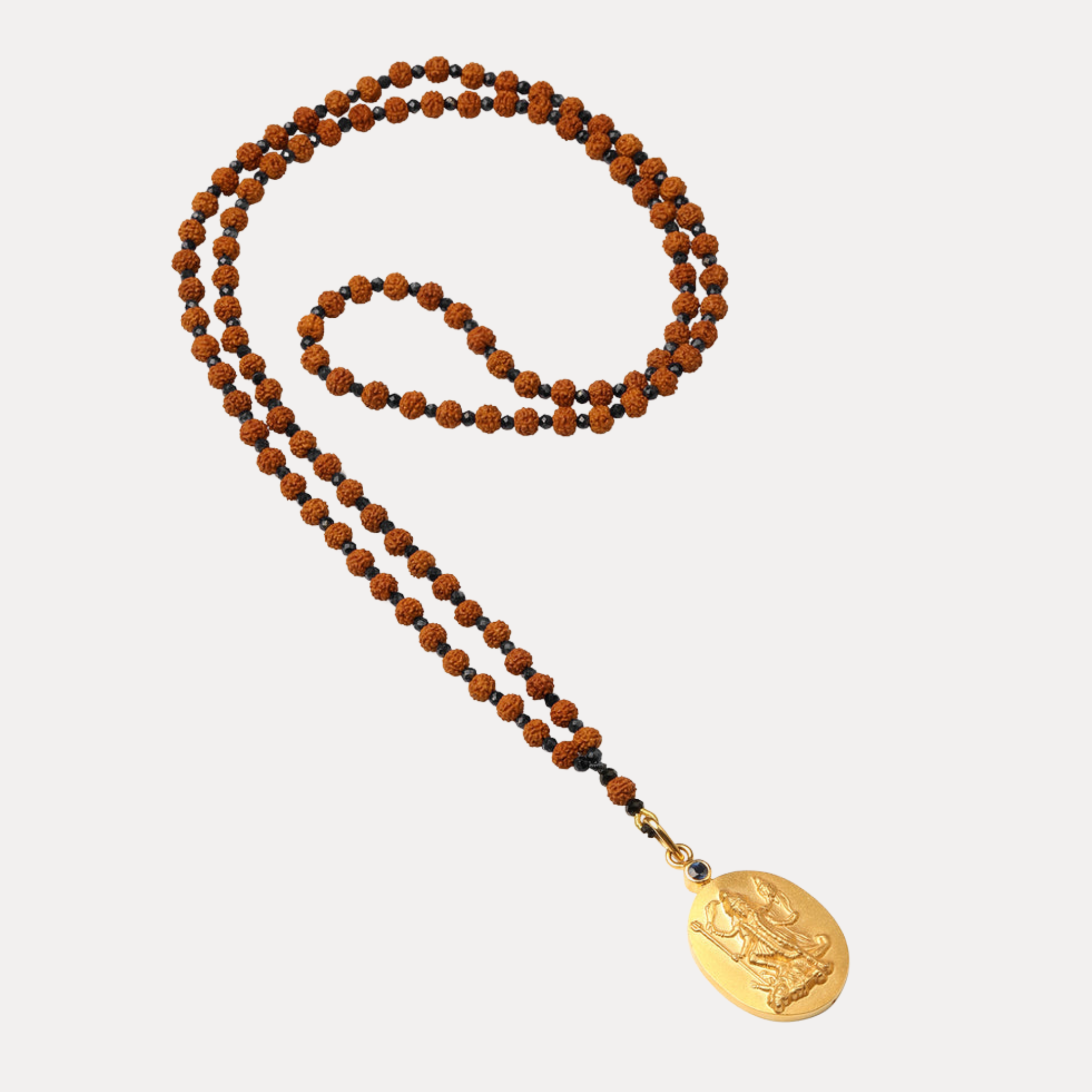 Kali Pendant Black Tourmaline Mala 18kt Gold and Blue Sapphire