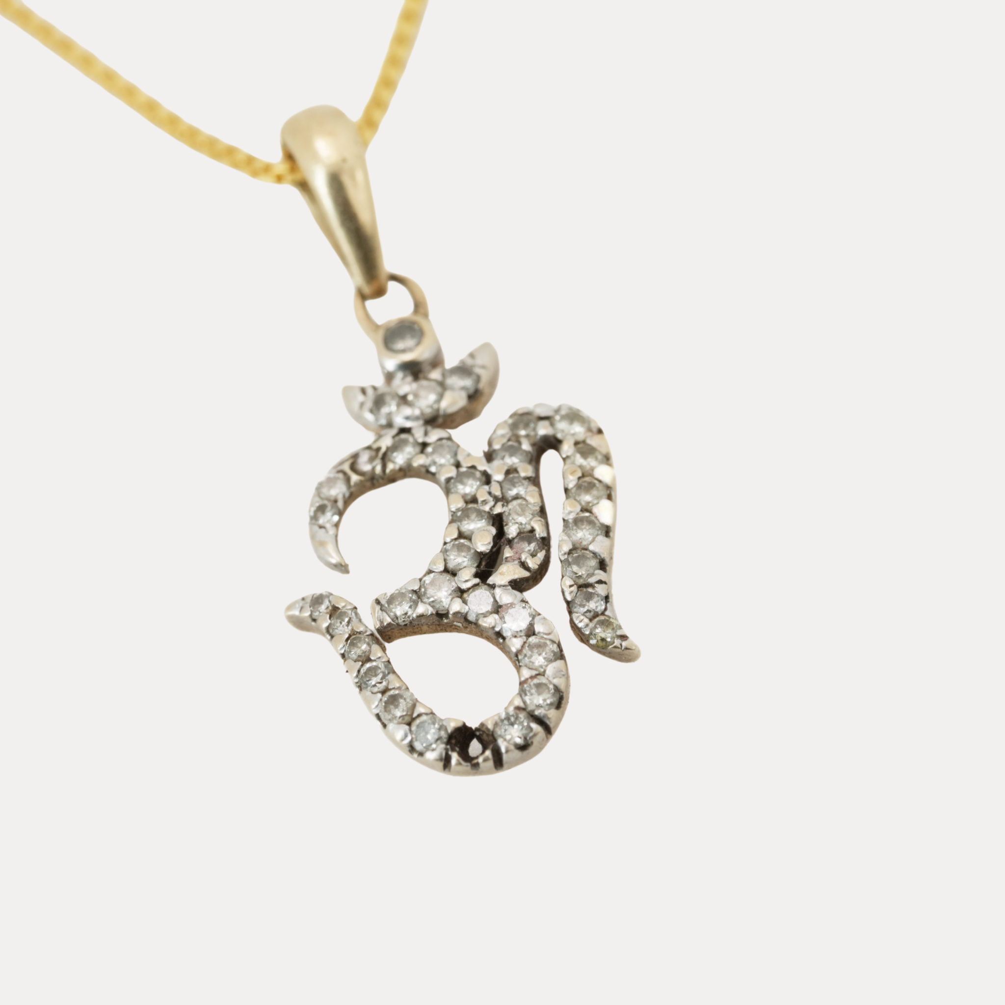 Diamond and 14Kt Gold OM Pendant Necklace -16in