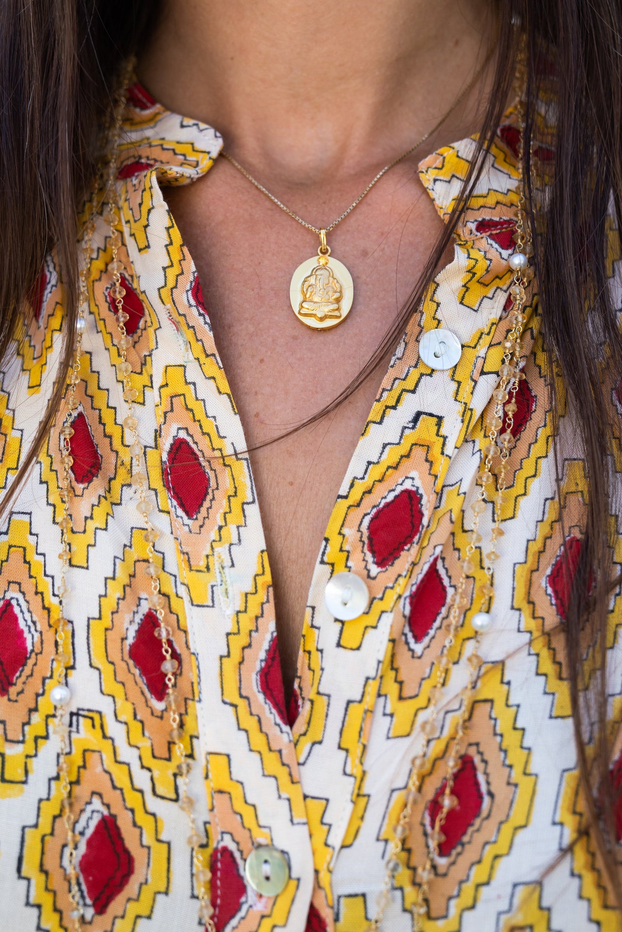 18 Kt Gold Ganesha Pendant with Yellow Sapphire Mount - The Sattva Collection