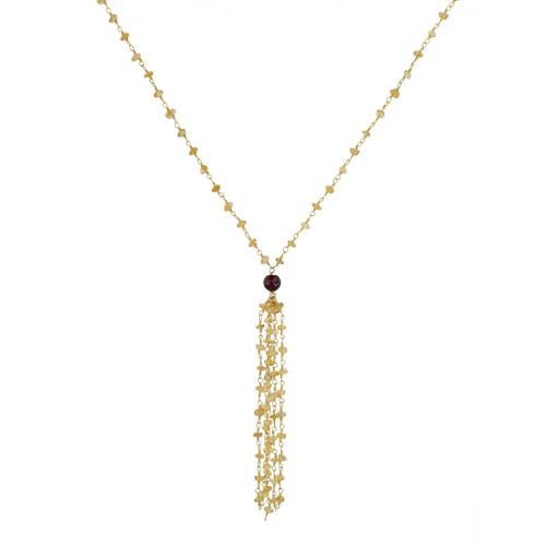 Citrine Tassle Necklace with Garnet Guru Bead - The Sattva Collection