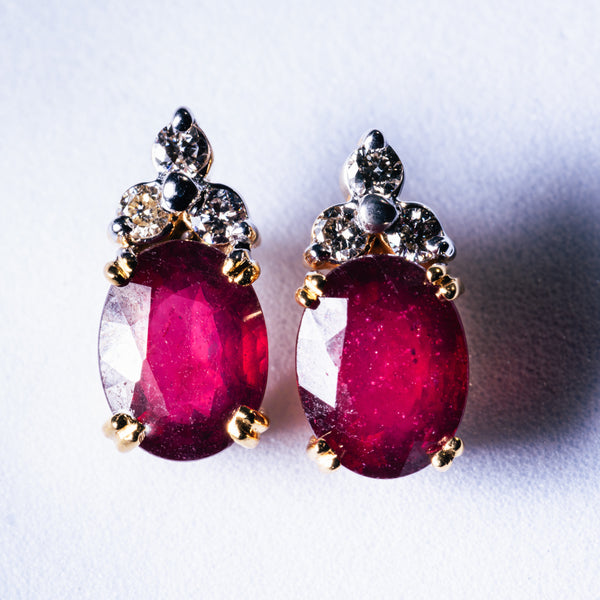Ruby & 3 Diamond Earrings set in 18kt Gold