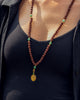 Indonesian Rudraksha Mala with 14kt Gold Sri Yantra Pendant and Emerald Counterbeads