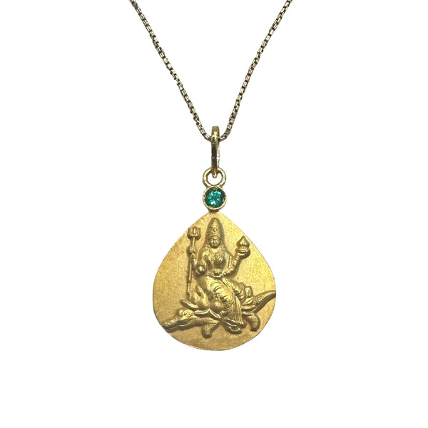 Ma Ganga 18kt Gold Istha Devata Pendant  with Emerald Mount