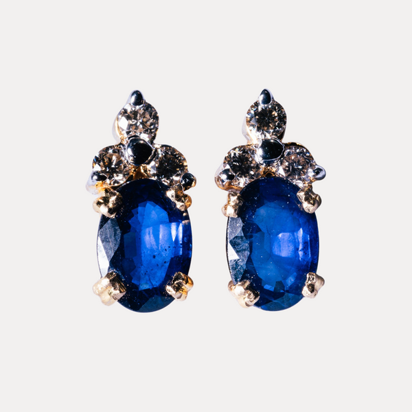 Blue Sapphire & Diamond Earrings with 18kt Gold