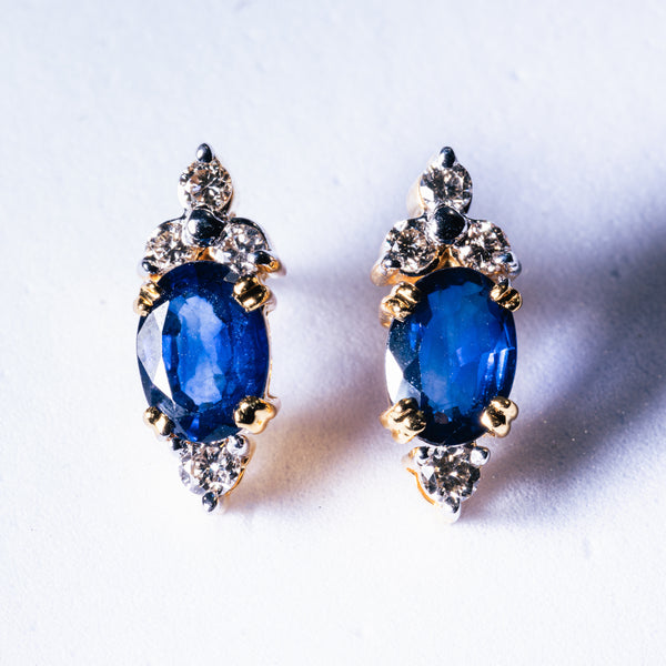 Blue Sapphire & 4 Diamond Earings set in 18kt Gold