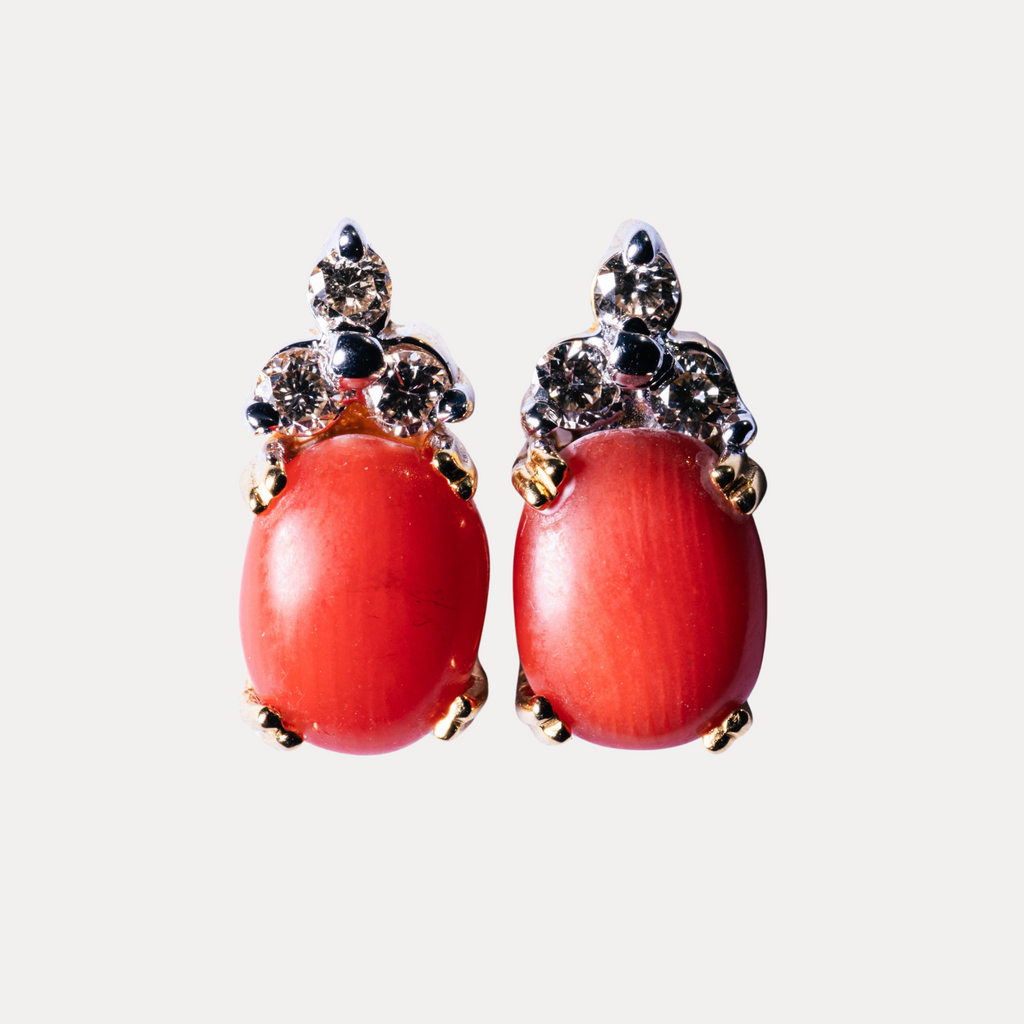 Coral & Diamond Earrings with 18kt Gold