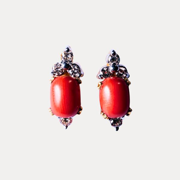 Coral & Diamond Earrings with 18kt Gold