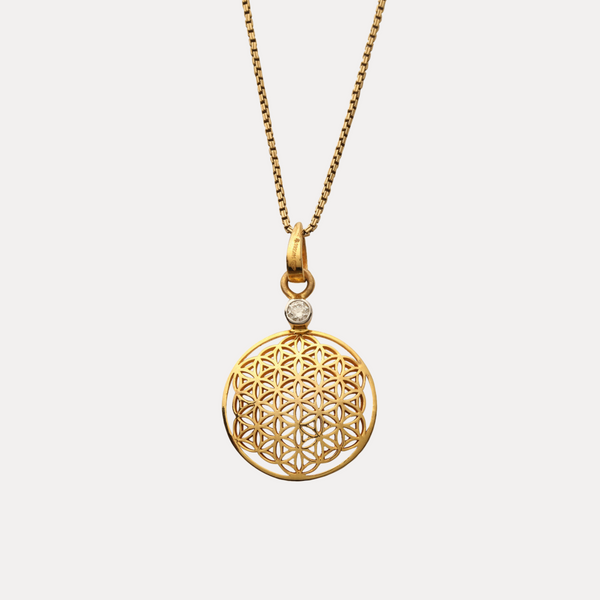 Diamond Flower of Life 18kt Gold Pendant Necklace