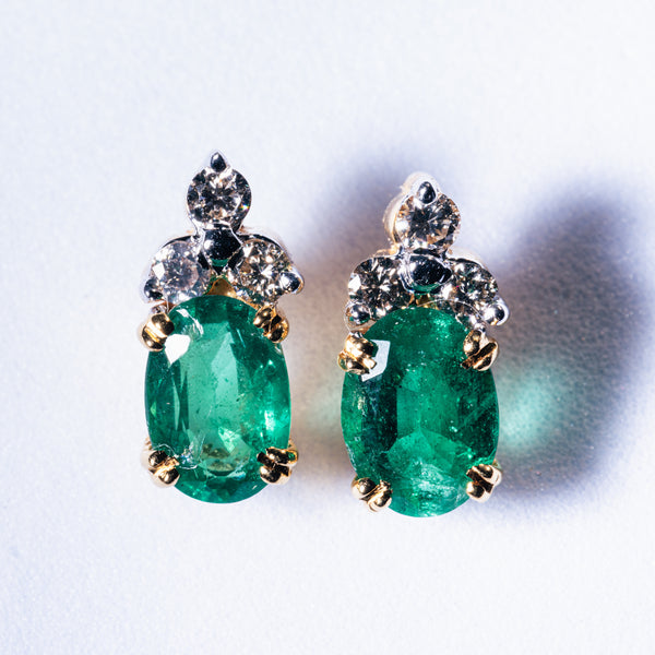 Emerald & 3 Diamond Earrings set in 18kt Gold