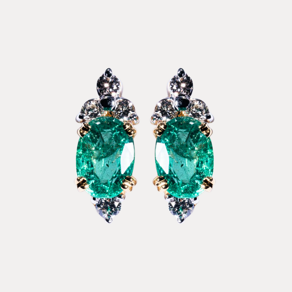 Emerald & Diamond Earrings with 18kt Gold