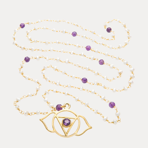 Agya Chakra Pendant Necklace- Pearl & Amethyst