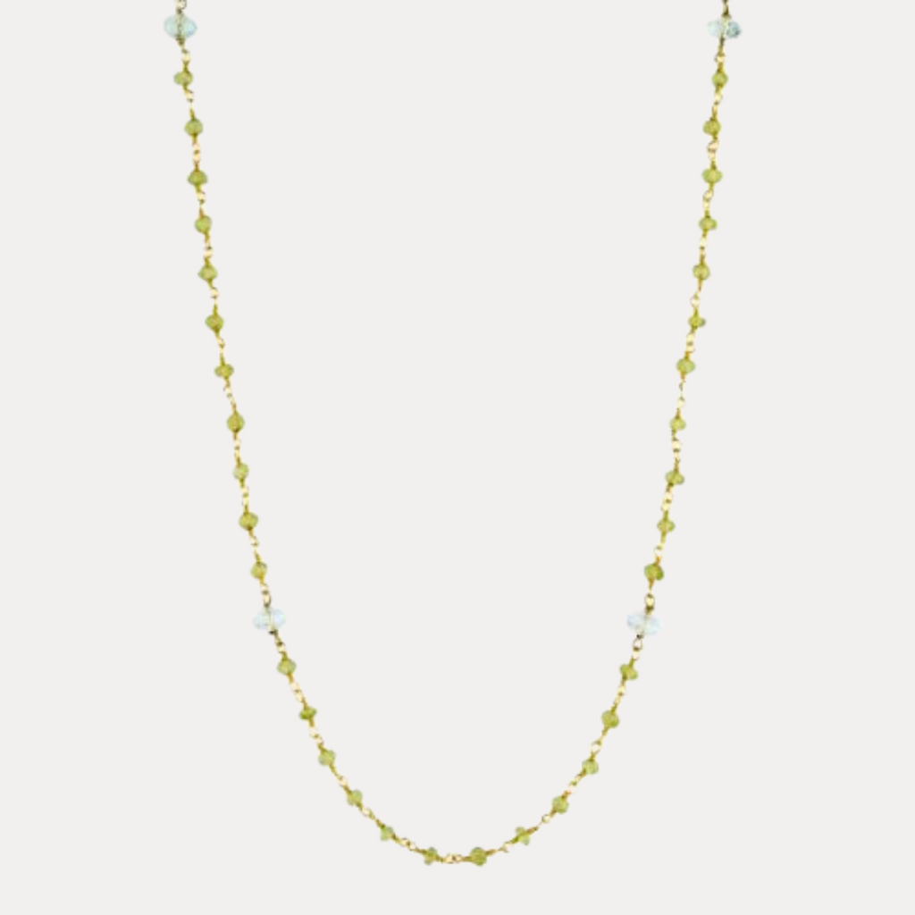 Aquamarine and Peridot Counter Bead Necklace