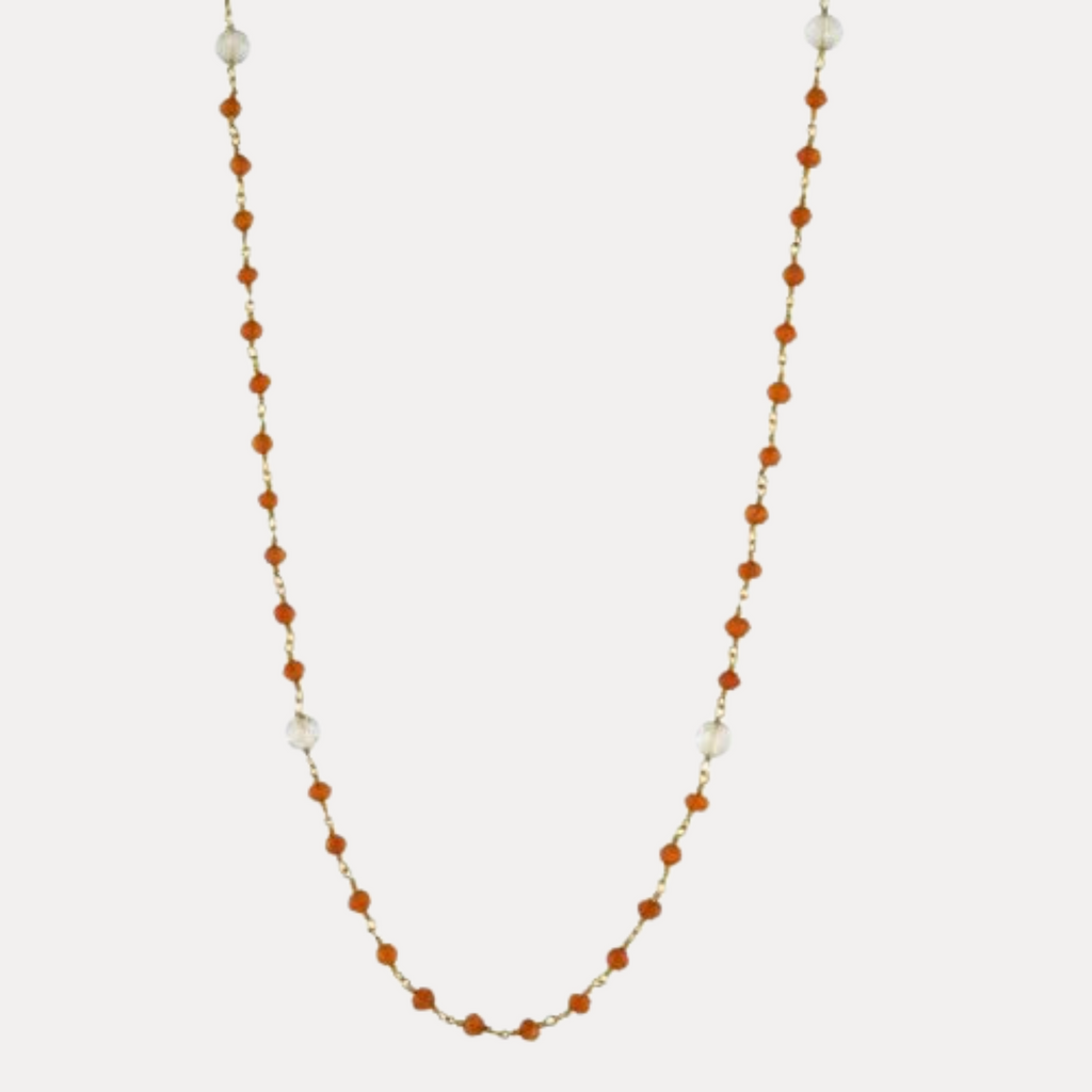 Carnelian and Crystal Counter Bead Necklace
