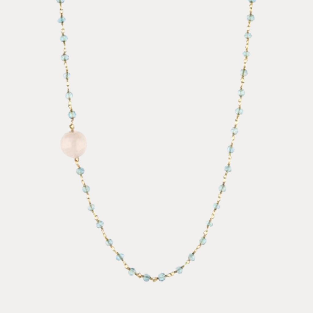 Aquamarine with Rose Quartz Guru Bead Necklace