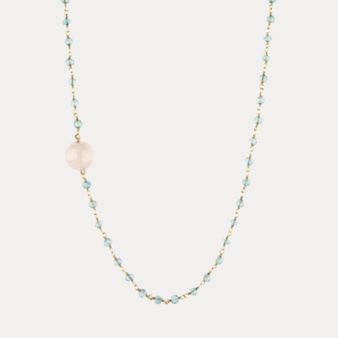 Aquamarine with Rose Quartz Guru Bead Necklace