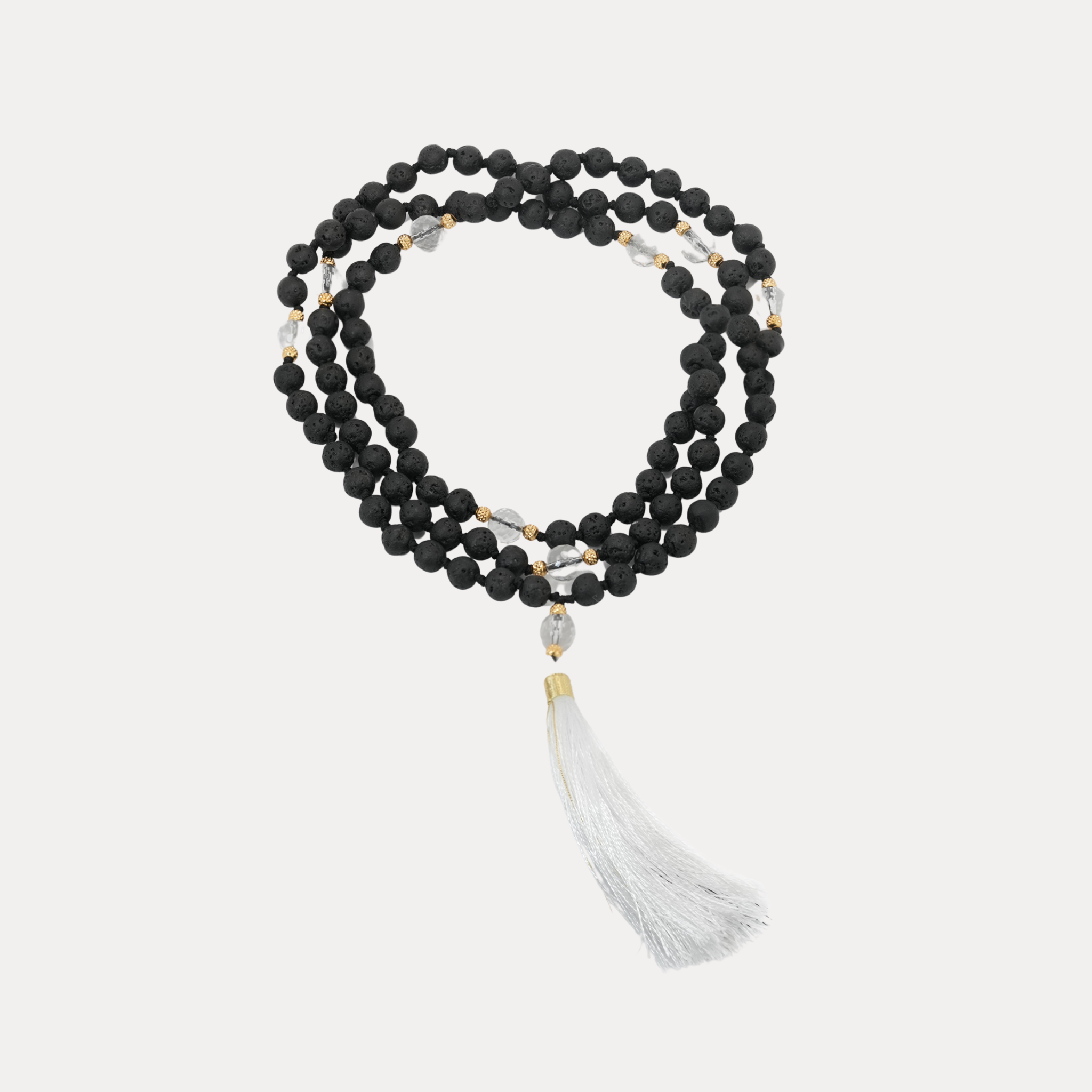 Lavastone mala with Crystal Quartz counter beads