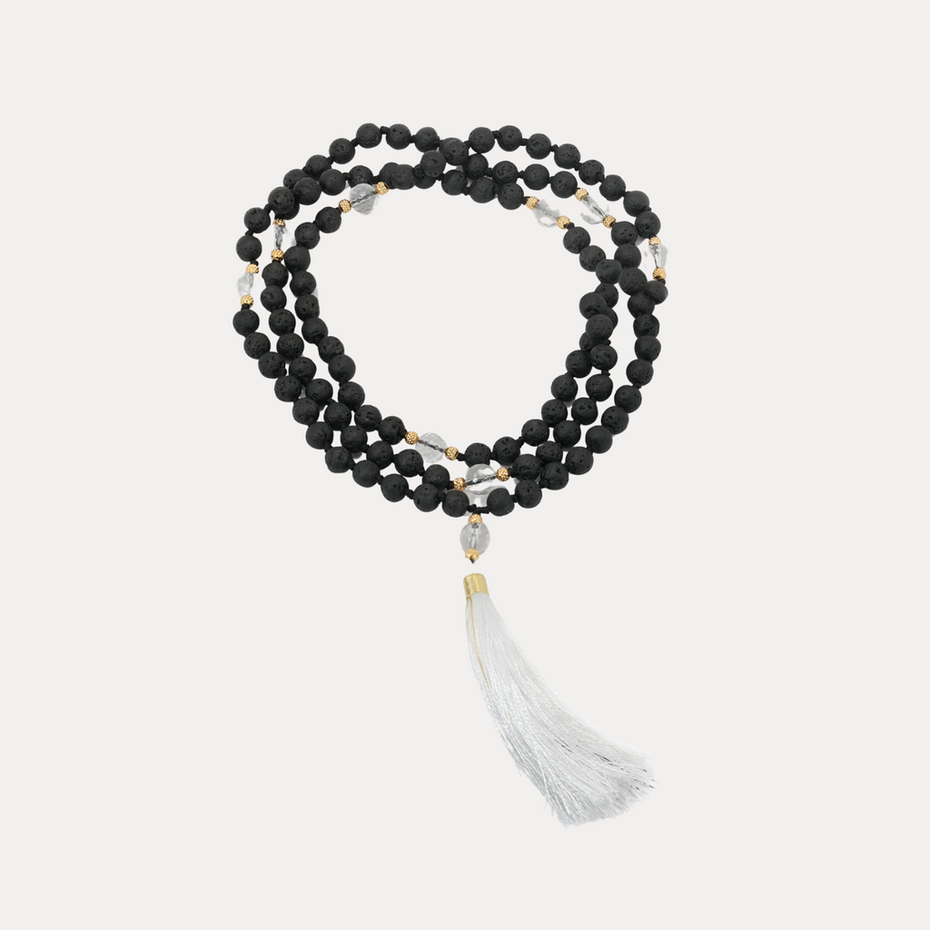Lavastone mala with Crystal Quartz counter beads