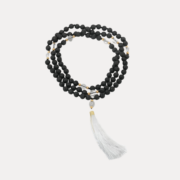 Lavastone mala with Crystal Quartz counter beads