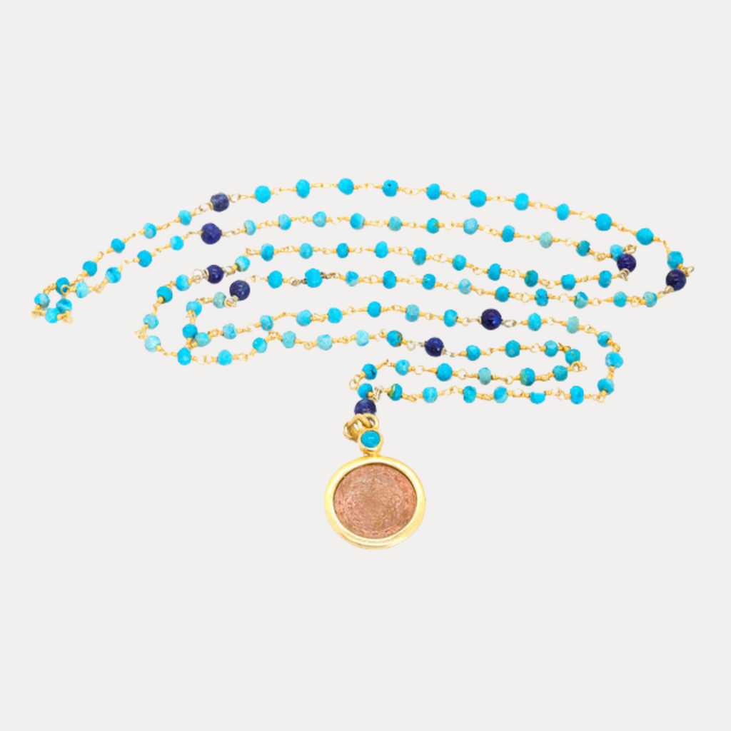 Turqouise and Lapis Sri Yantra Necklace