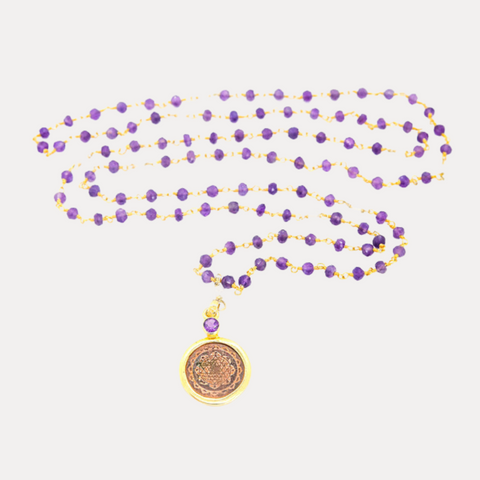 Amethyst and Crystal Sri Yantra Necklace bc