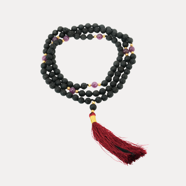 Lavastone Mala with Ruby counter beads