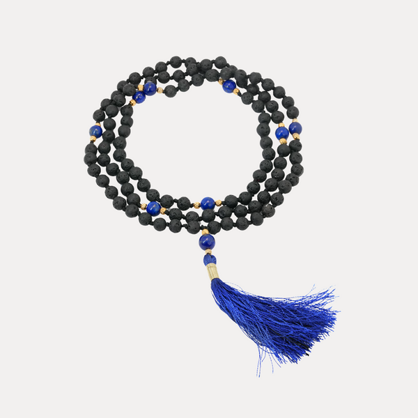 Lavastone mala with Lapis counter beads
