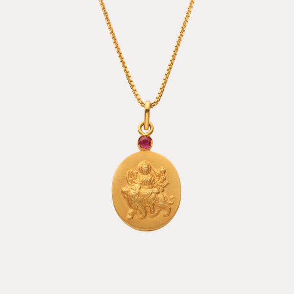 Durga Pendant Necklace 18kt Gold with Ruby Mount