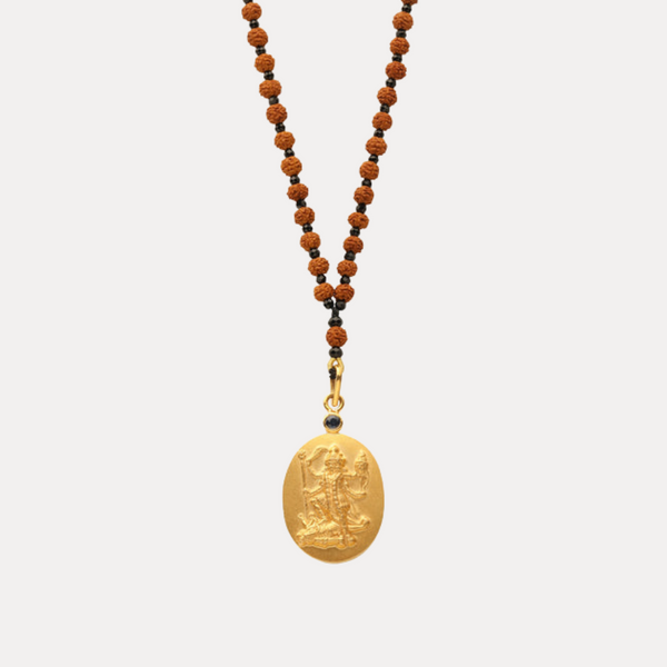 Kali Pendant Black Tourmaline Mala 18kt Gold and Blue Sapphire
