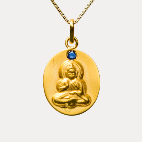 18kt Gold Buddha Istha Devata Pendant with Blue Sapphire Mount