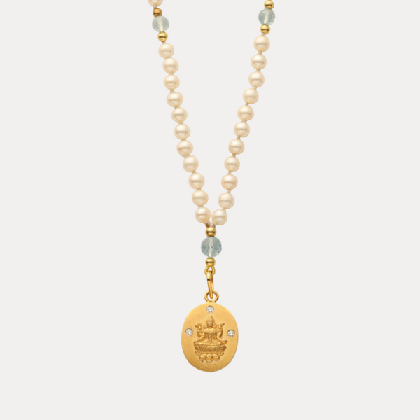 Pearl with Blue Topaz Lakshmi Istha Devata Japa Mala