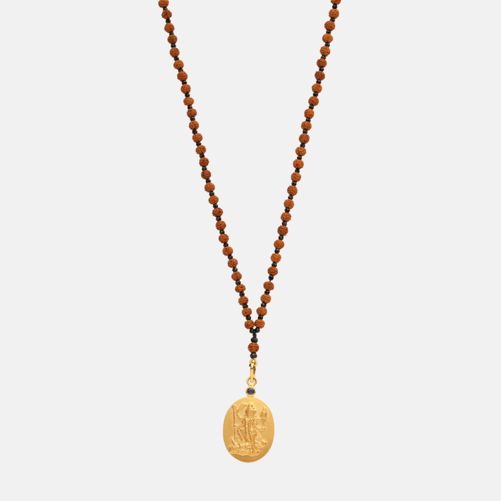 Kali Pendant Black Tourmaline Mala 18kt Gold and Blue Sapphire