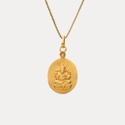 18 Kt Gold Ganesha Pendant with Yellow Sapphire Mount
