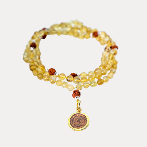 Citrine & Rudraksha Counterbead Sri Yantra Japa Mala