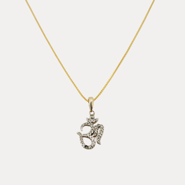 Diamond and 14Kt Gold OM Pendant Necklace -16in