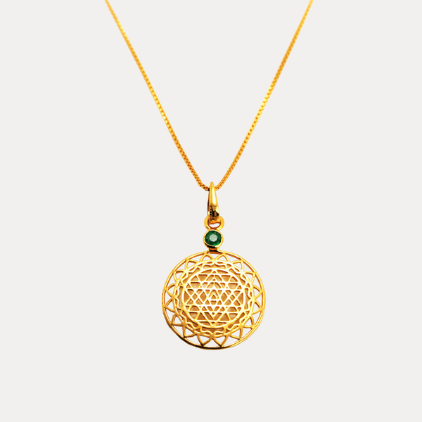 Emerald and 14kt Gold Sri Yantra Pendant Necklace