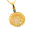 14kt Gold Sri Yantra Pendant Mounted with Emerald on 18kt Gold Chain