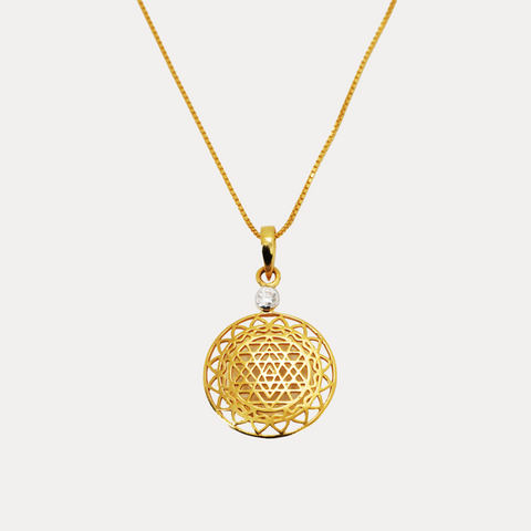 Diamond and 14kt Gold Sri Yantra Pendant Necklace