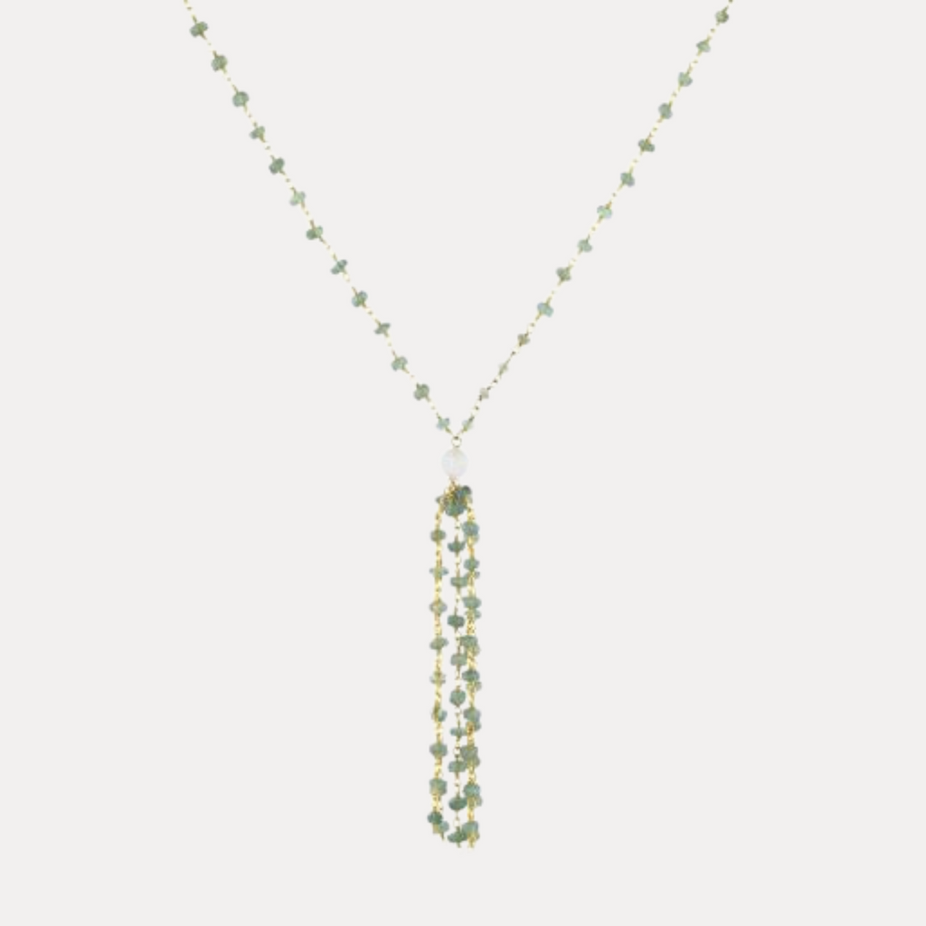 Aquamarine and Crystal with Tassle Necklace