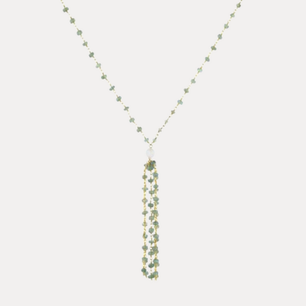 Aquamarine and Crystal with Tassle Necklace