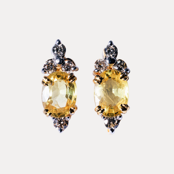 Yellow Sapphire & 4 Diamond Earrings set in 18kt Gold