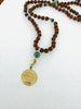 Indonesian Rudraksha with 14kt Gold Sti Yantra Pendant- Emerald Counterbeads