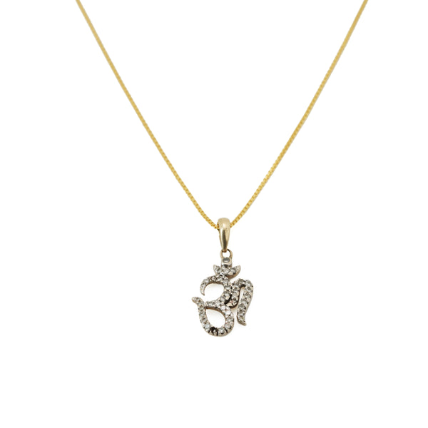 Diamond and 14Kt Gold OM Pendant Necklace -16in