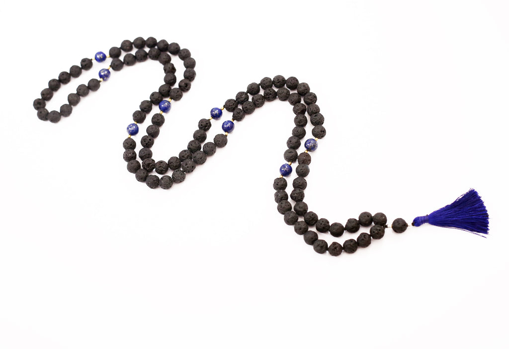 Lavastone mala with Lapis counter beads - The Sattva Collection
