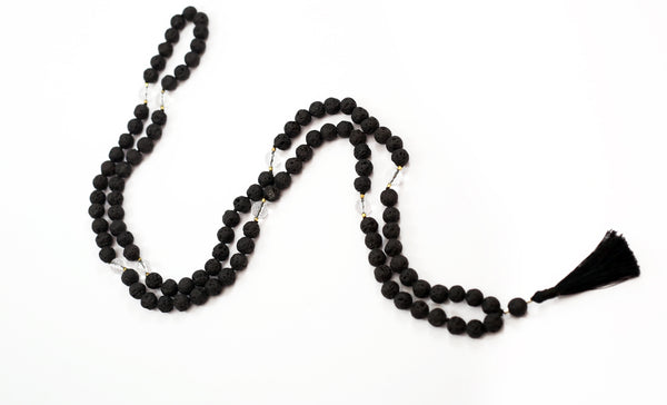 Lavastone mala with Crystal Quartz counter beads - The Sattva Collection