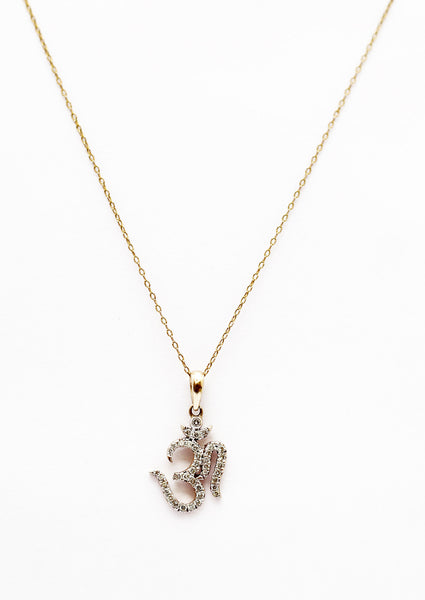 Diamond and 14Kt Gold OM Pendant Necklace -18" - The Sattva Collection