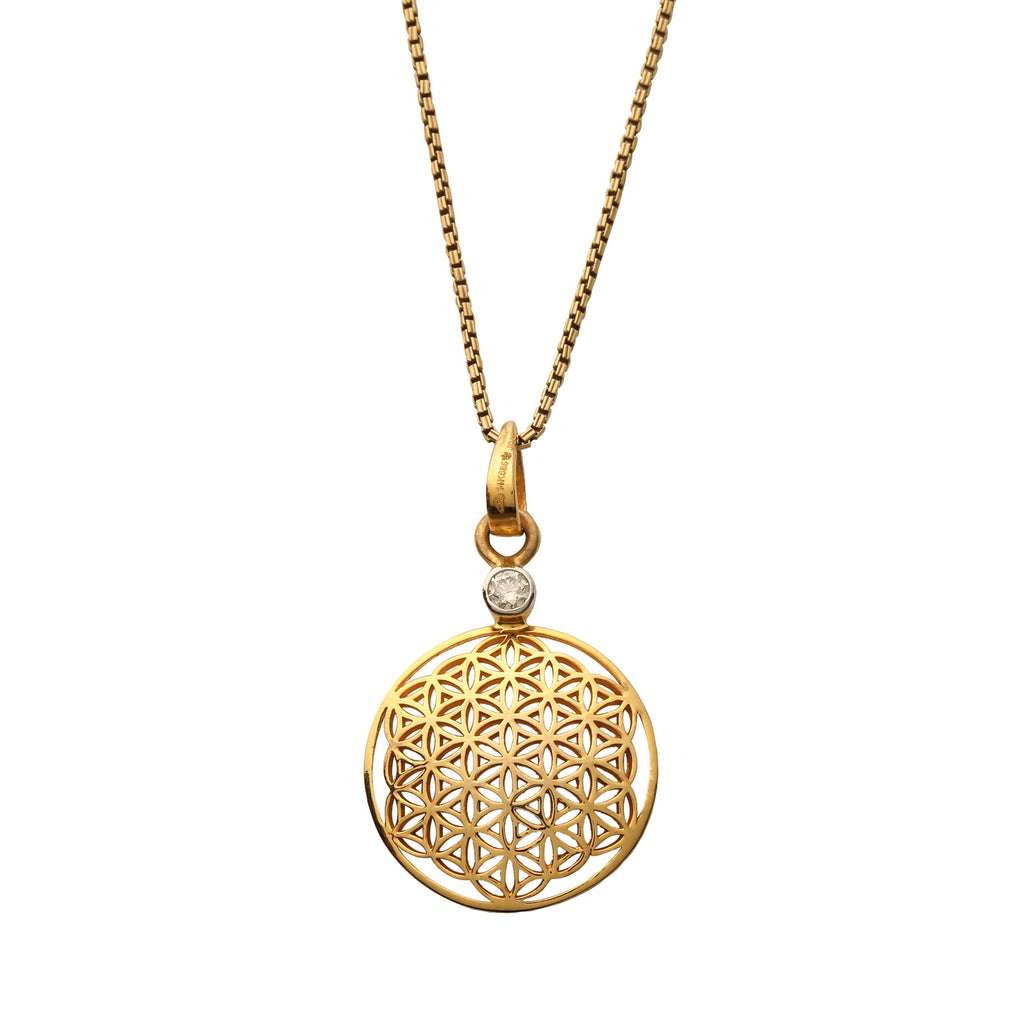 18kt Gold Flower of Life Pendant Necklace with Diamond Mount