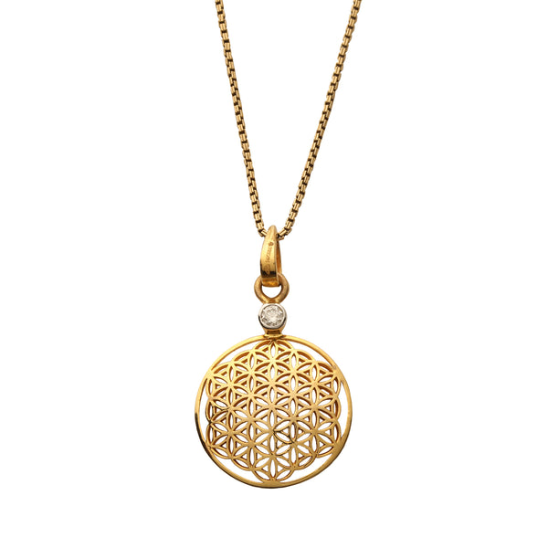 18kt Gold Flower of Life Pendant Necklace with Diamond Mount